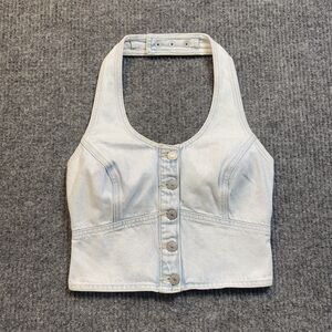 Levi’s Womens XS Button Down Denim Slim Fit Halter Top Janeesah Light Wash NEW